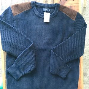 J crew NWT mens navy sweater with shoulder patch L